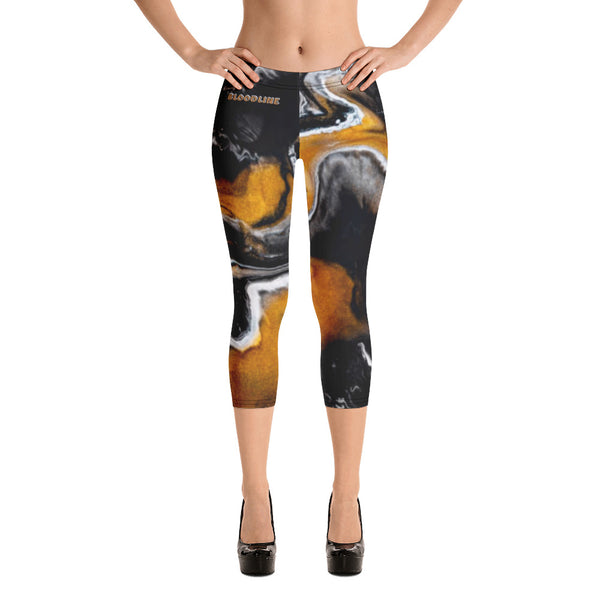 BLOODLINE BLACK/BROWN MARBLE Capri Leggings